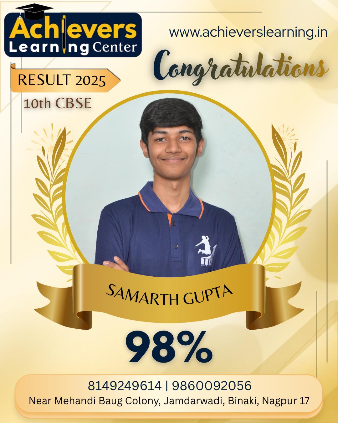 Samartha Gupta Achievers Learning Center Result 2026