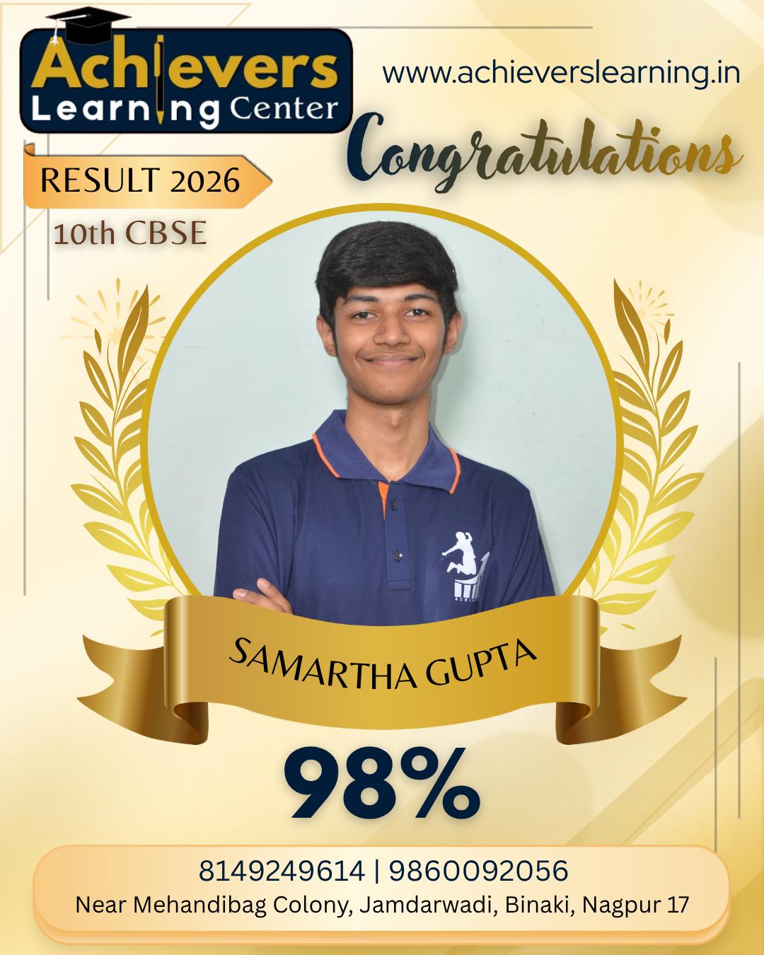 Samartha Gupta Achievers Learning Center Result 2026