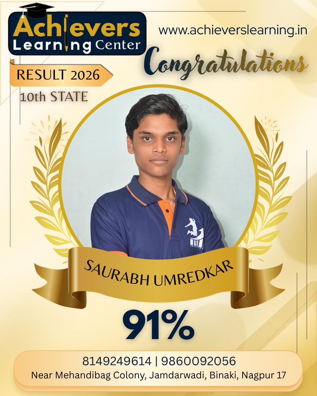 Saurabh Achievers Learning Center Result 2026